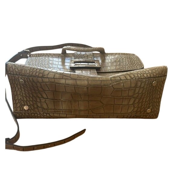 Crocodile embossed leather satchel purse made in Italy adjustable strap no brand - Picture 11 of 11